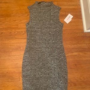Just fab - Grey ribbed mock neck dress - midi - size Medium- NWT
